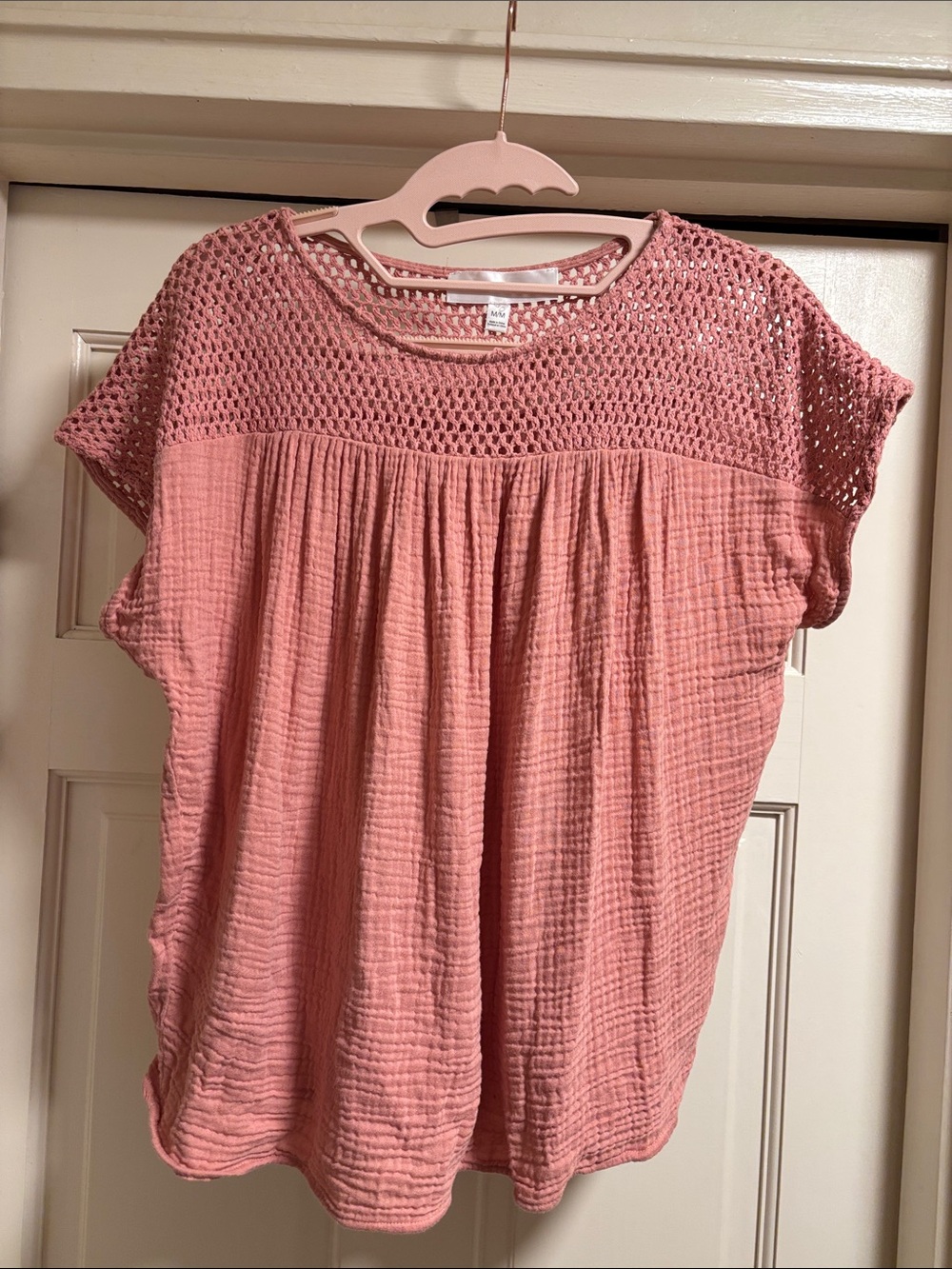 Chelsea & Theodore Dusty Rose Crochet Yoke Blouse